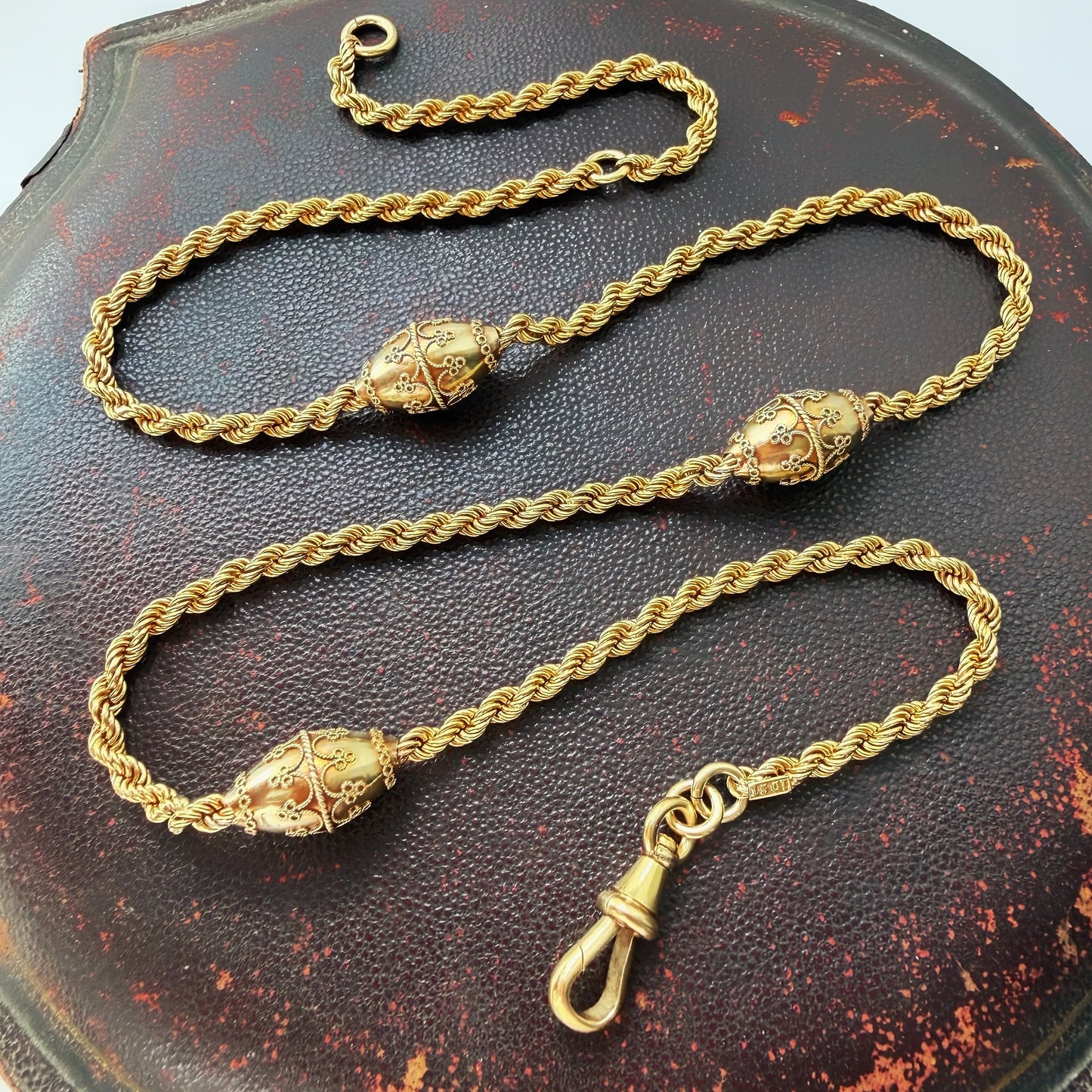 Victorian Etruscan revival 15ct gold rope chain