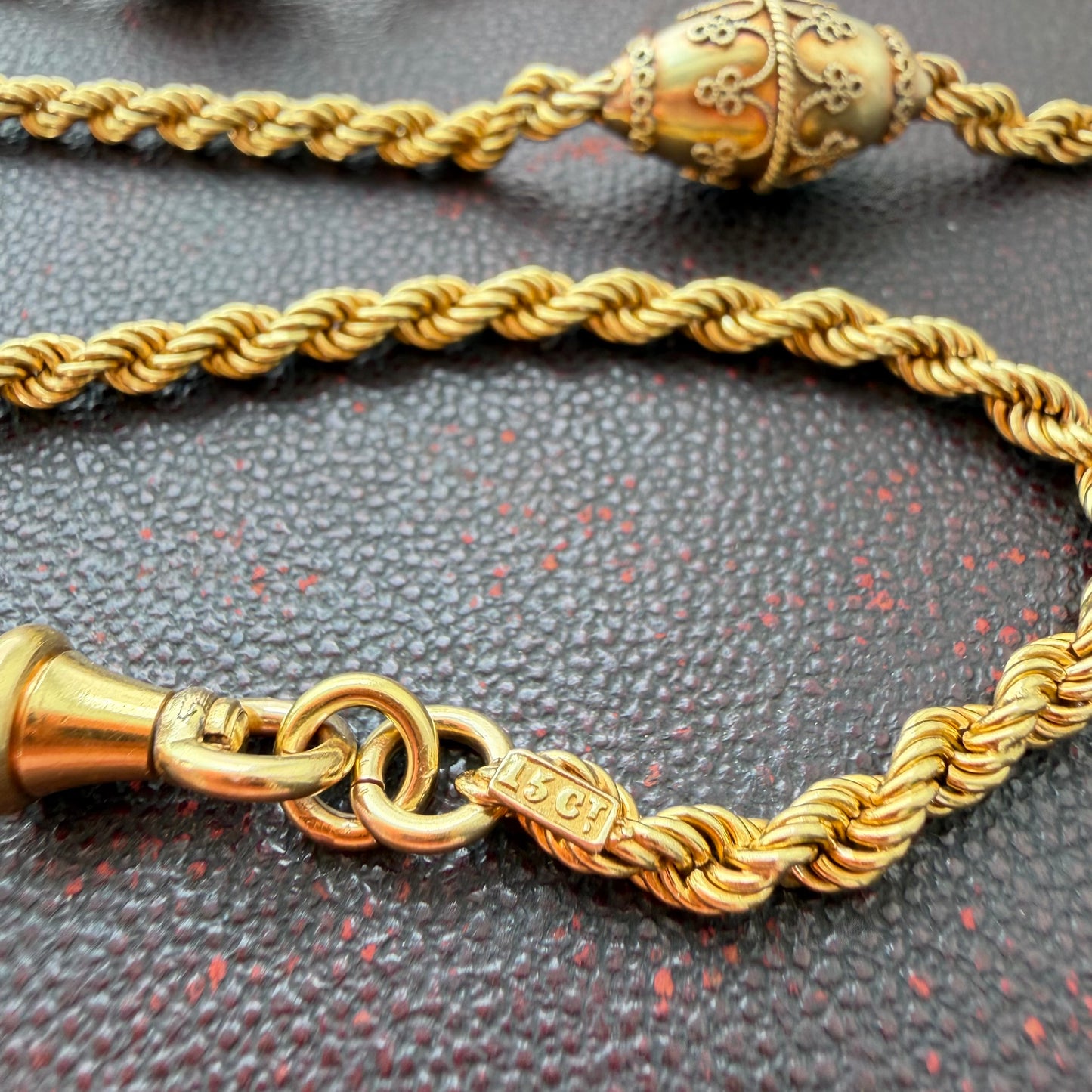 Victorian Etruscan revival 15ct gold rope chain