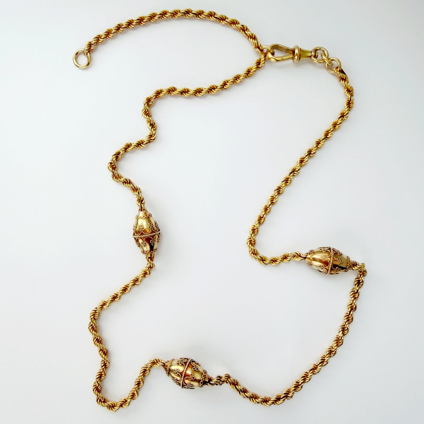 Victorian Etruscan revival 15ct gold rope chain