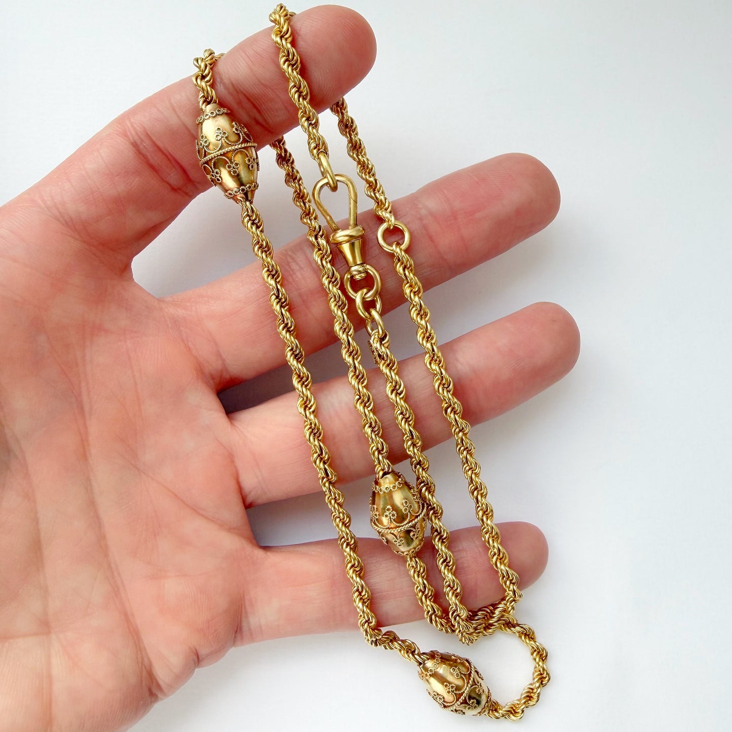 Victorian Etruscan revival 15ct gold rope chain