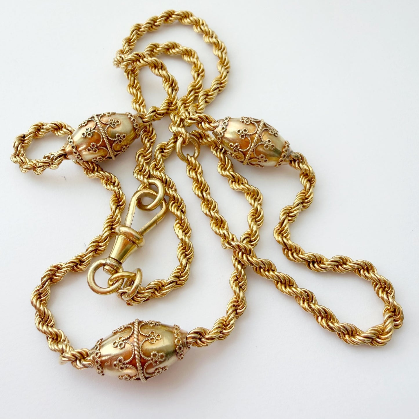 Victorian Etruscan revival 15ct gold rope chain