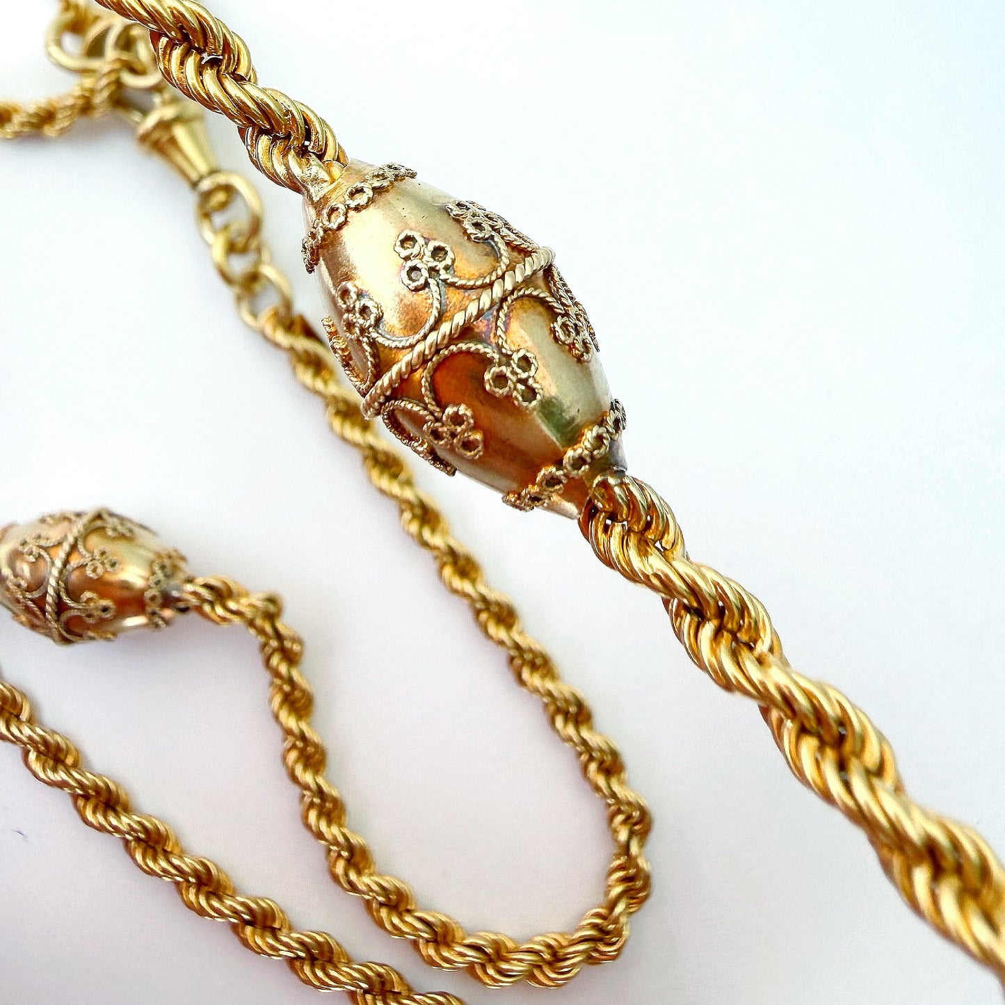 Victorian Etruscan revival 15ct gold rope chain