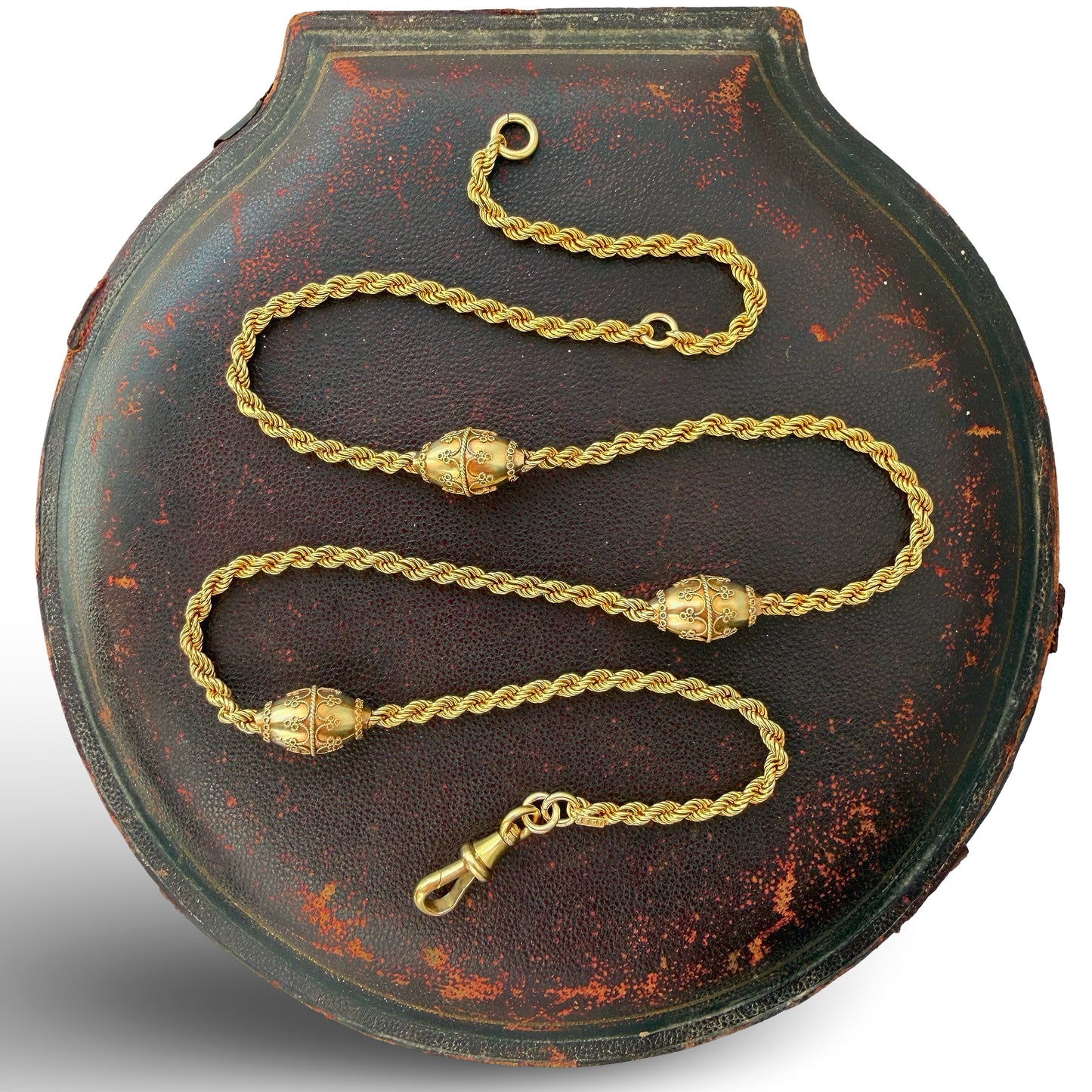 Victorian Etruscan revival 15ct gold rope chain