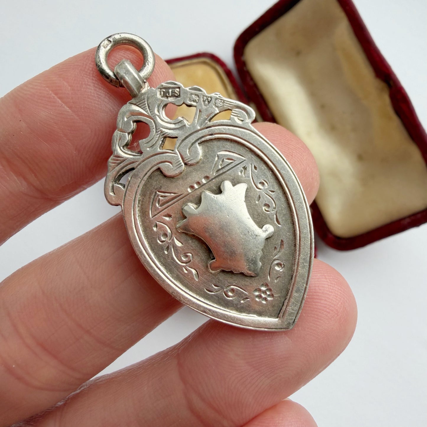 Antique sterling silver heart shaped fob