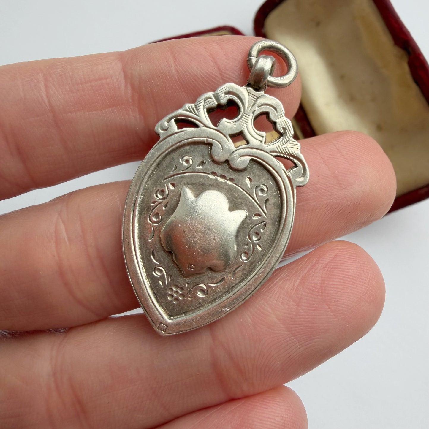 Antique sterling silver heart shaped fob