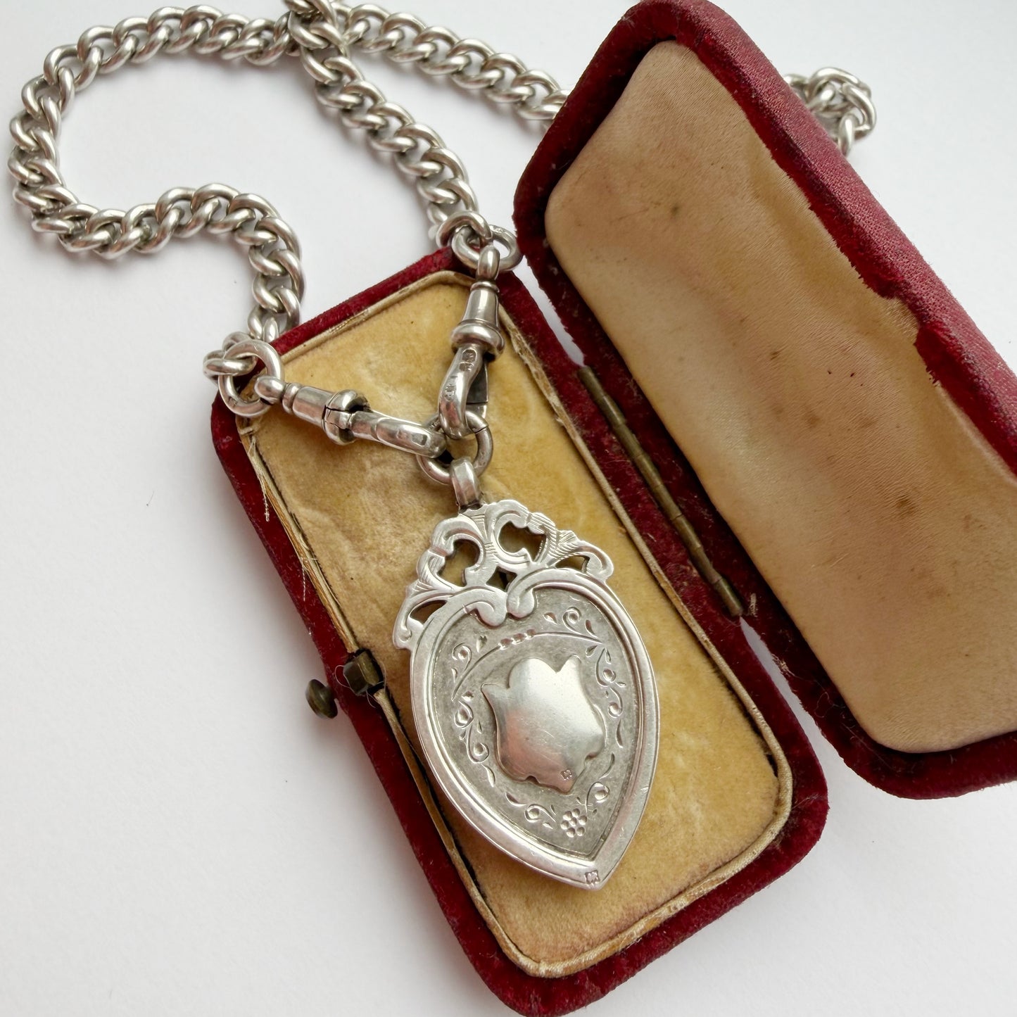 Antique sterling silver heart shaped fob