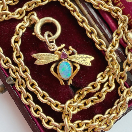 Antique 9ct/15ct, opal and ruby bug