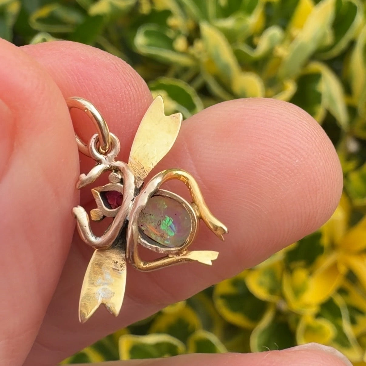 Antique 9ct/15ct, opal and ruby bug