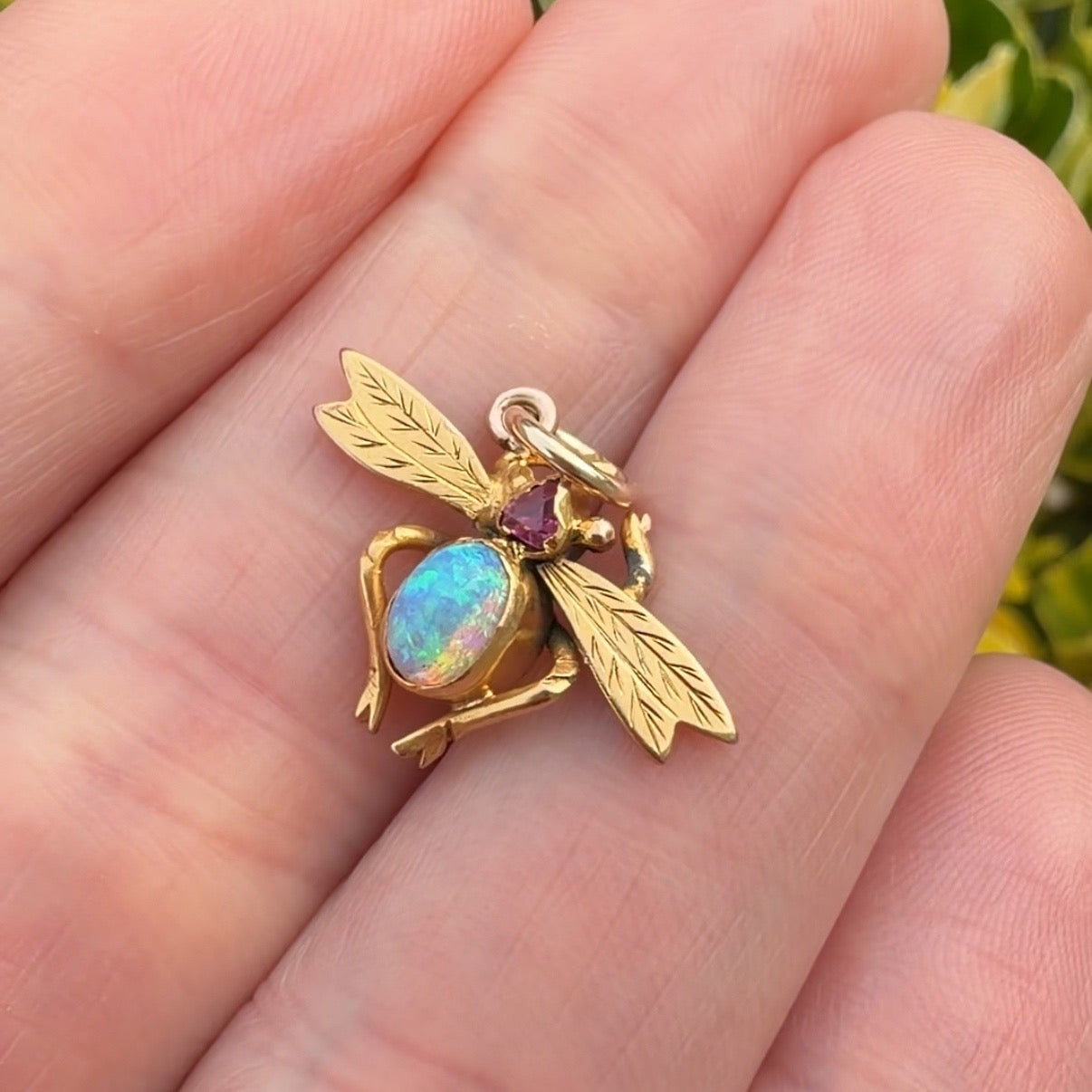 Antique 9ct/15ct, opal and ruby bug
