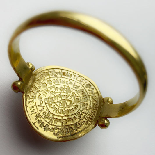 Antique 14ct gold & rose cut diamond Disc of Phaistos ring
