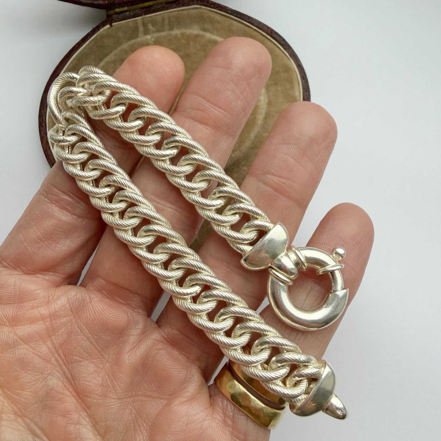 Vintage sterling silver textured curb bracelet