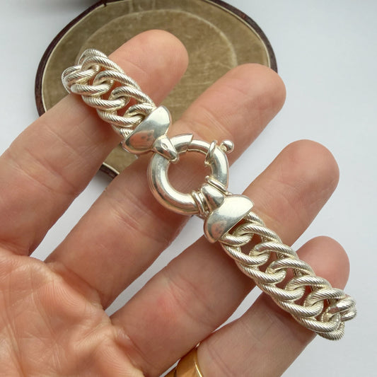 Vintage sterling silver textured curb bracelet