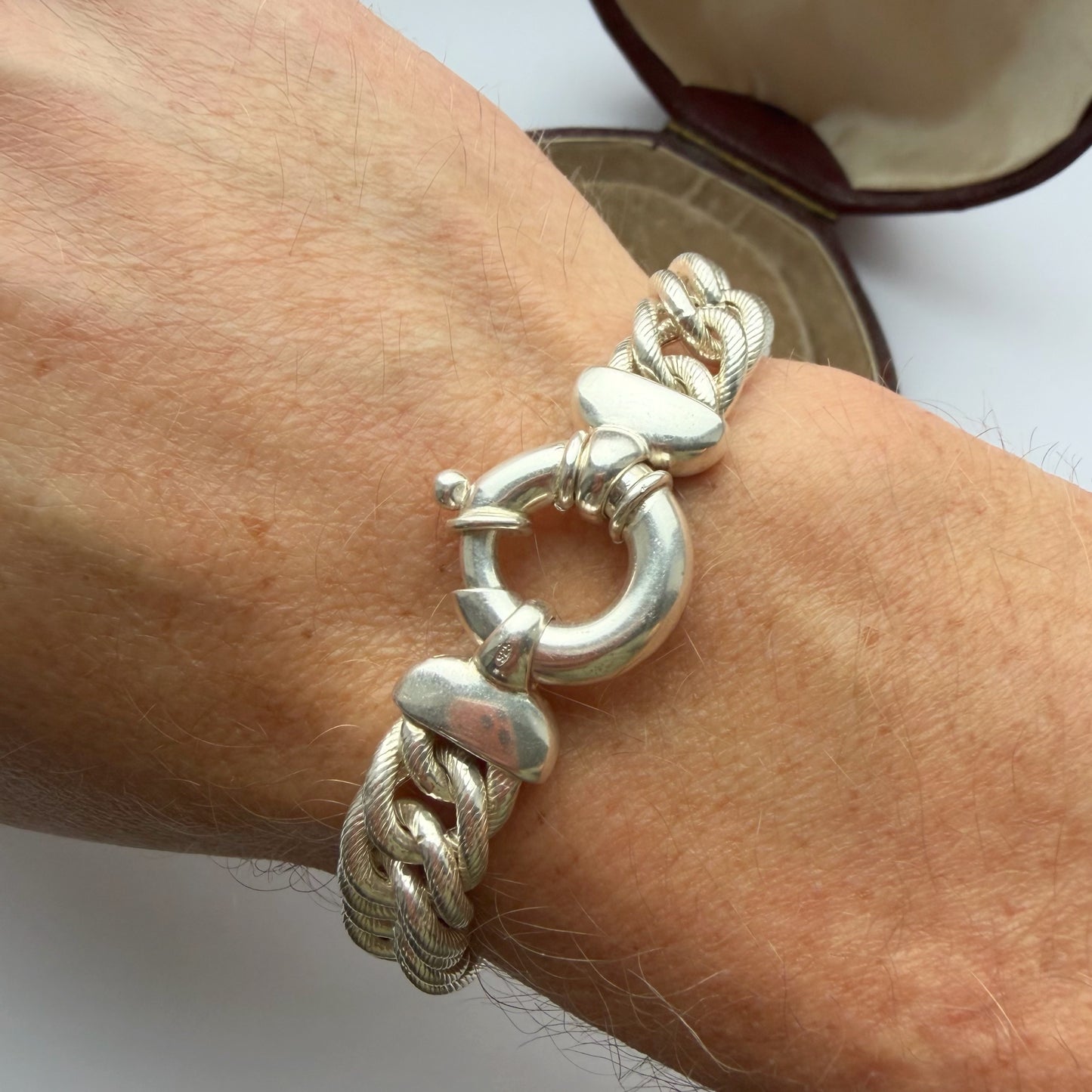 Vintage sterling silver textured curb bracelet