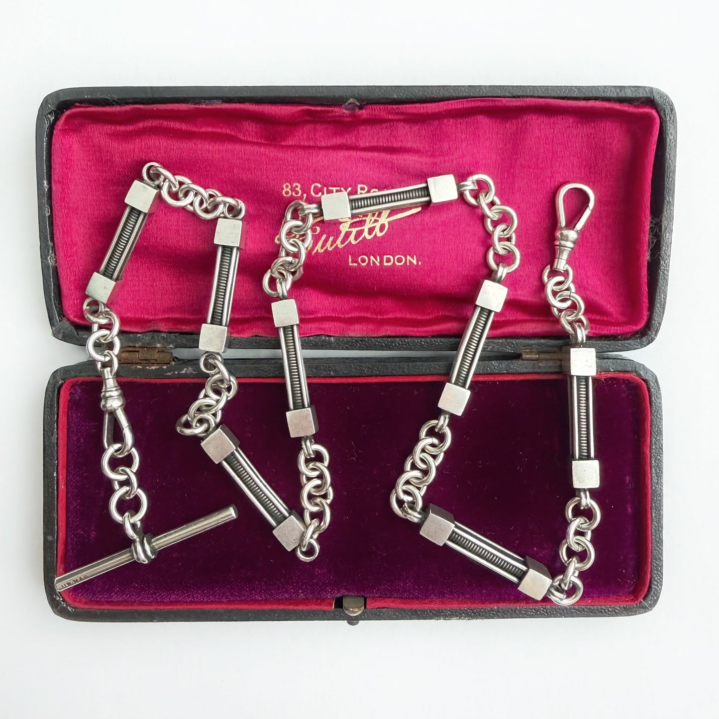 Vintage silver bar link Albert/watch chain