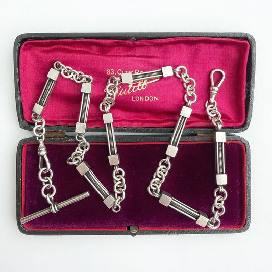 Vintage silver bar link Albert/watch chain