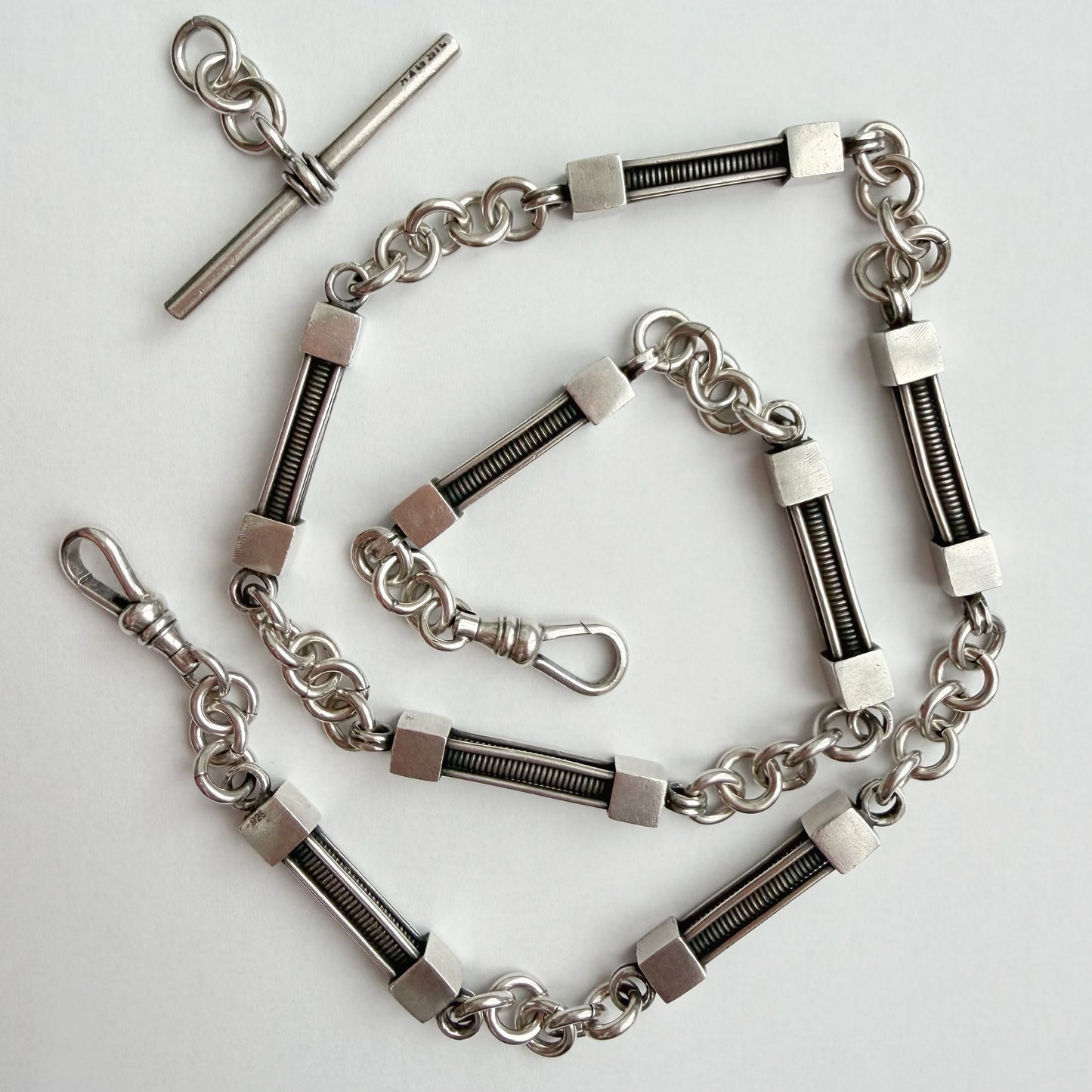 Vintage silver bar link Albert/watch chain