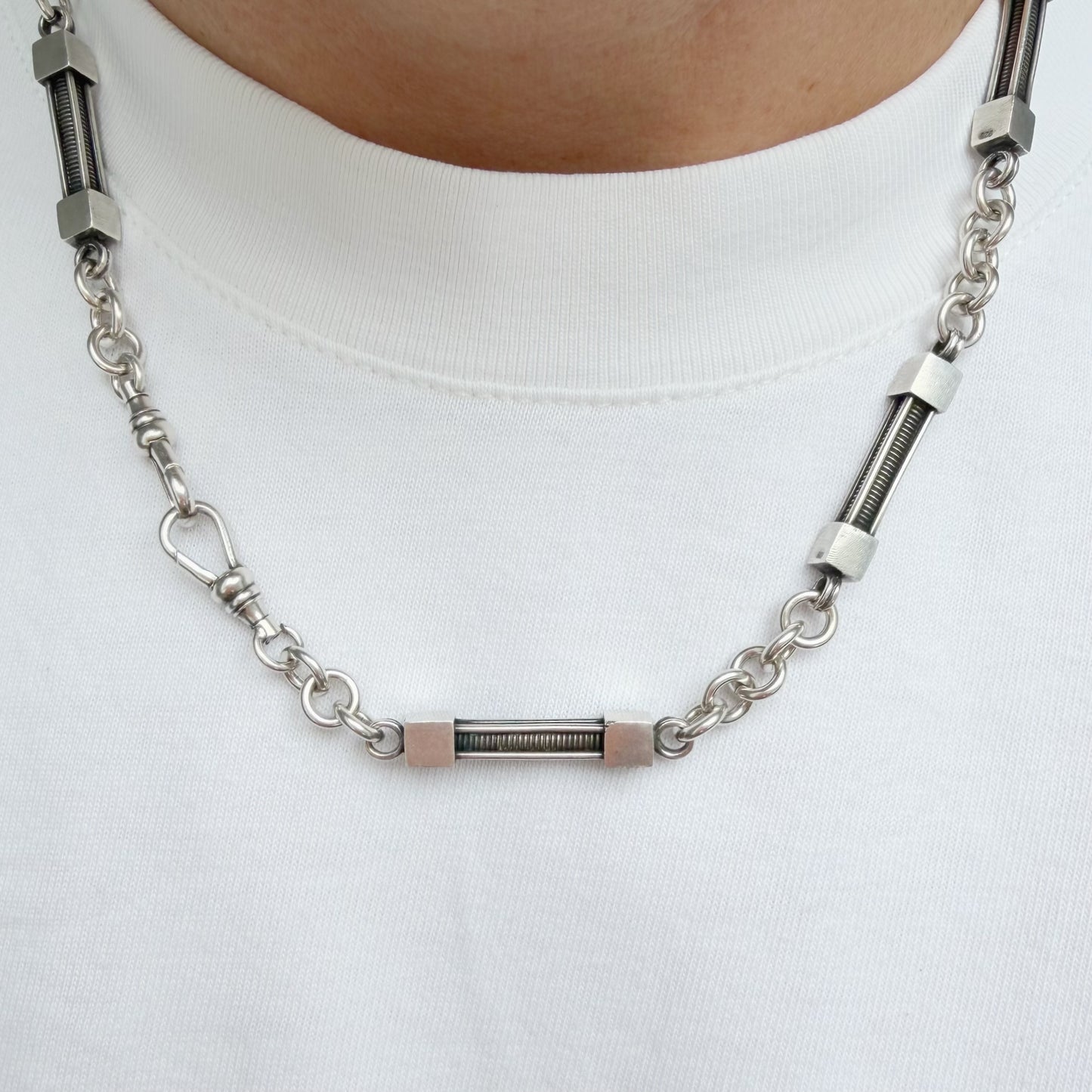 Vintage silver bar link Albert/watch chain