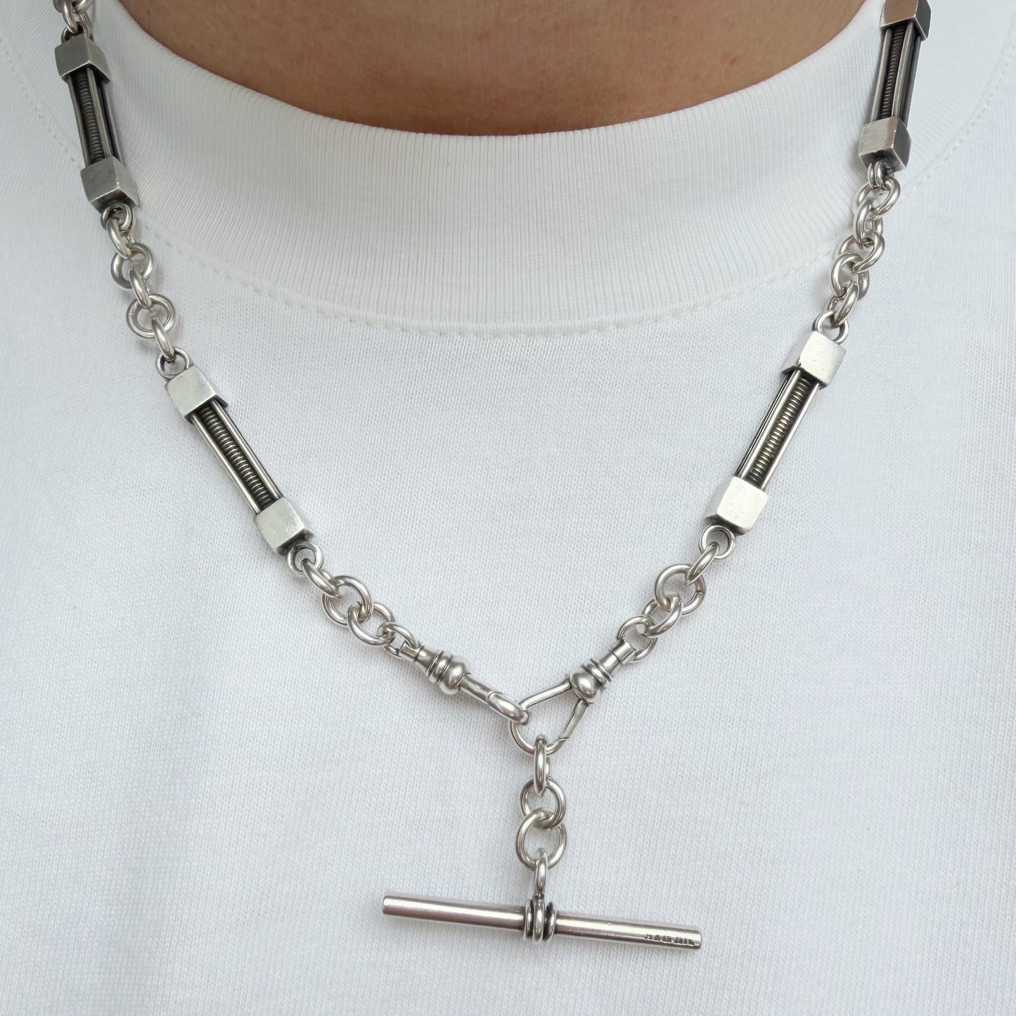 Vintage silver bar link Albert/watch chain