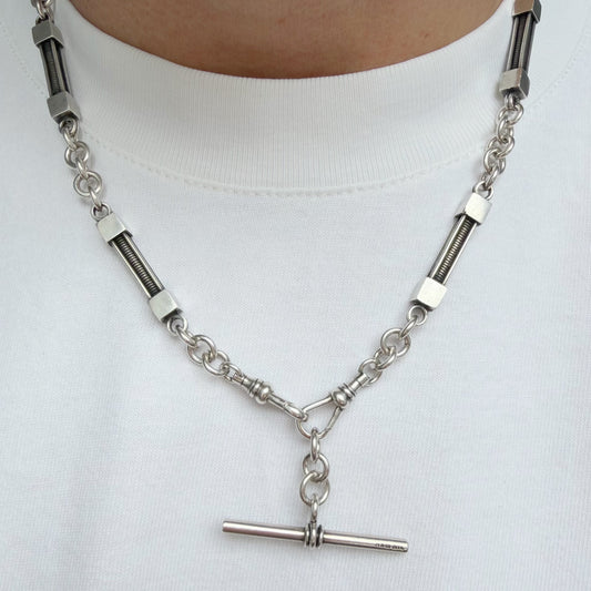 Vintage silver bar link Albert/watch chain