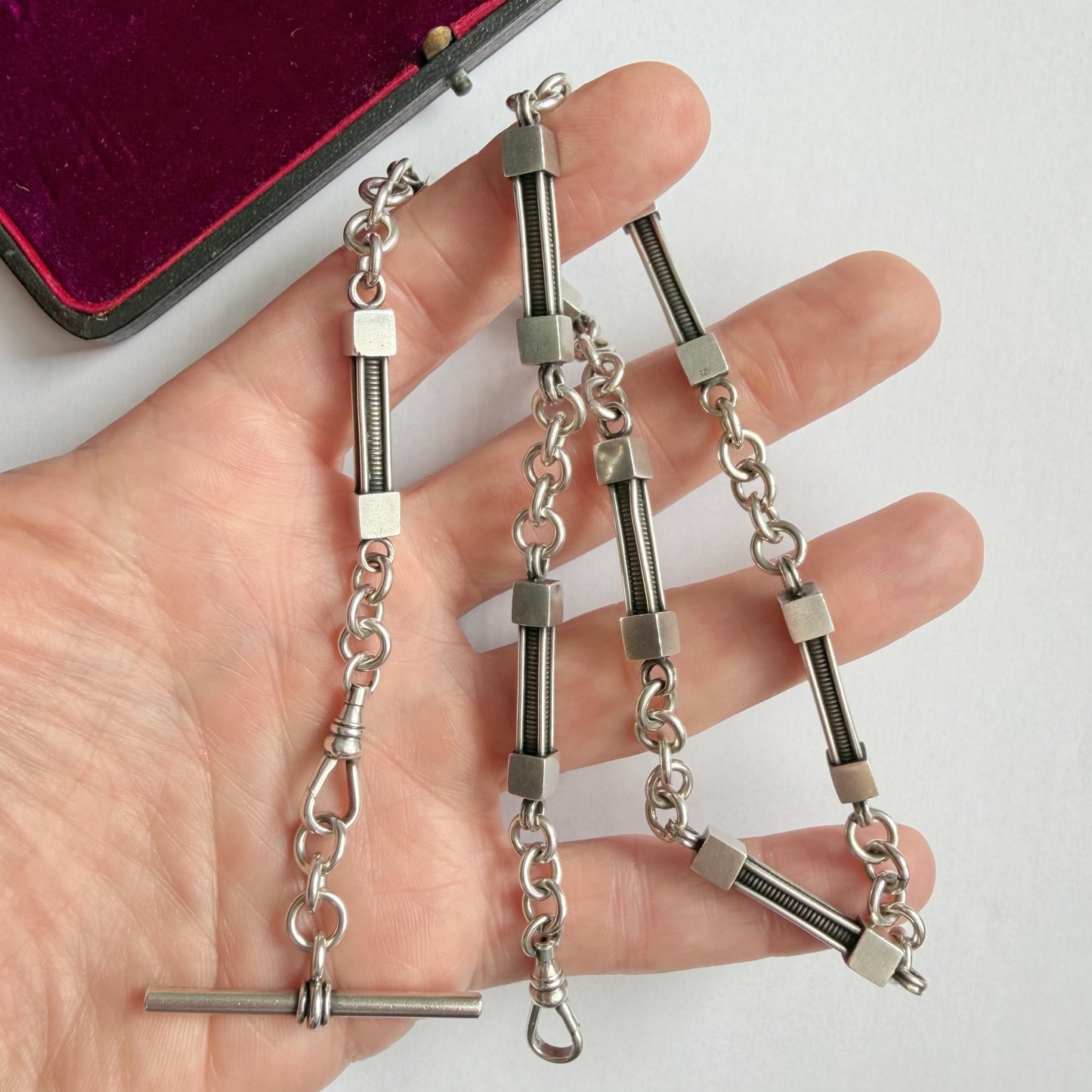 Vintage silver bar link Albert/watch chain