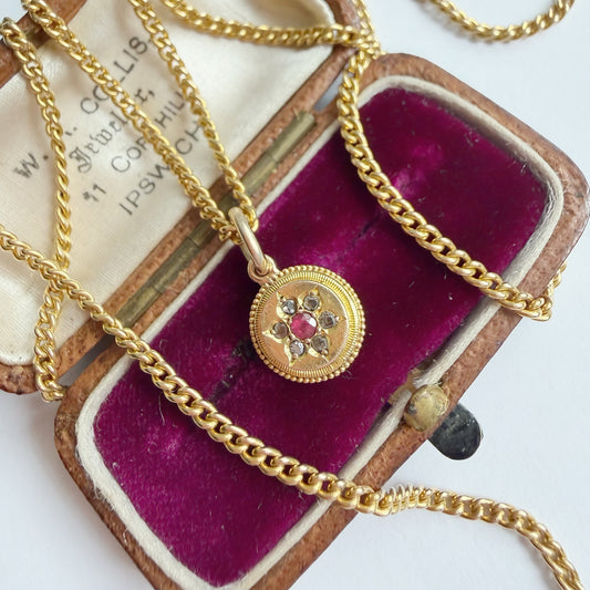 Antique 15ct gold, ruby & diamond charm