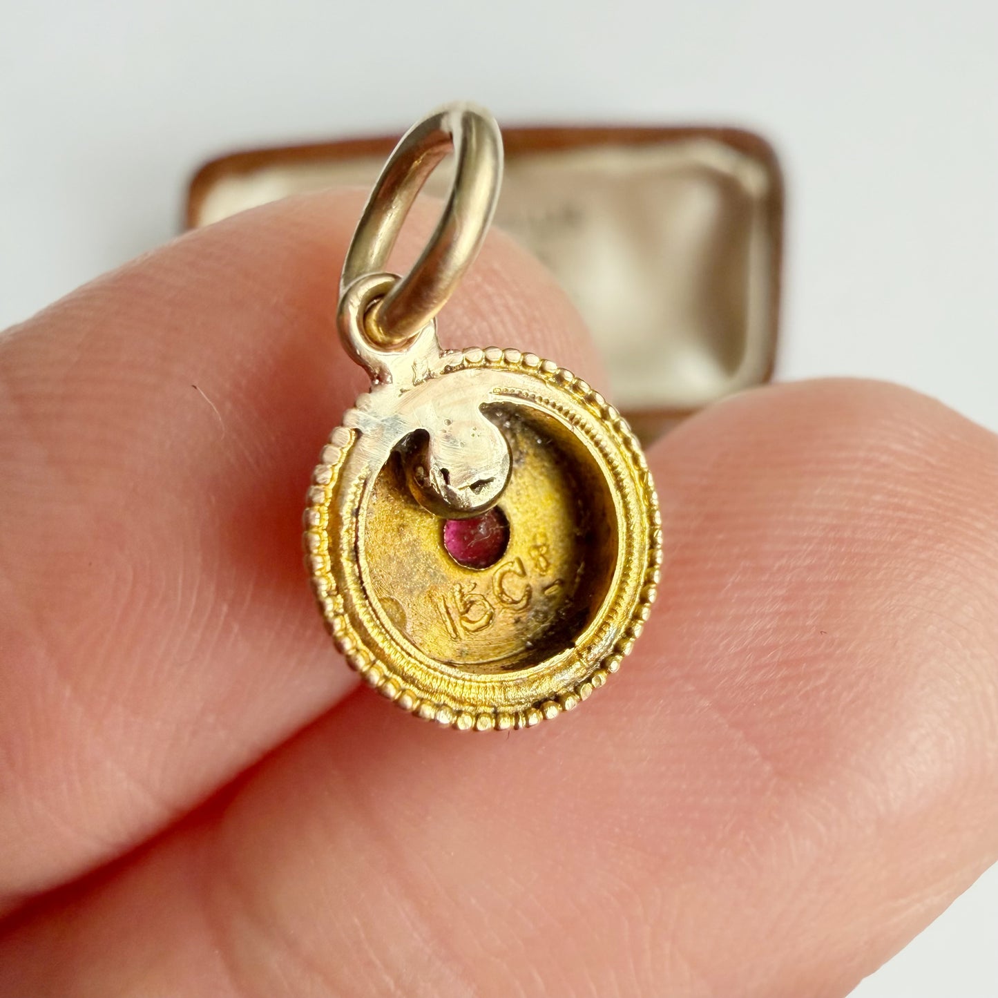 Antique 15ct gold, ruby & diamond charm