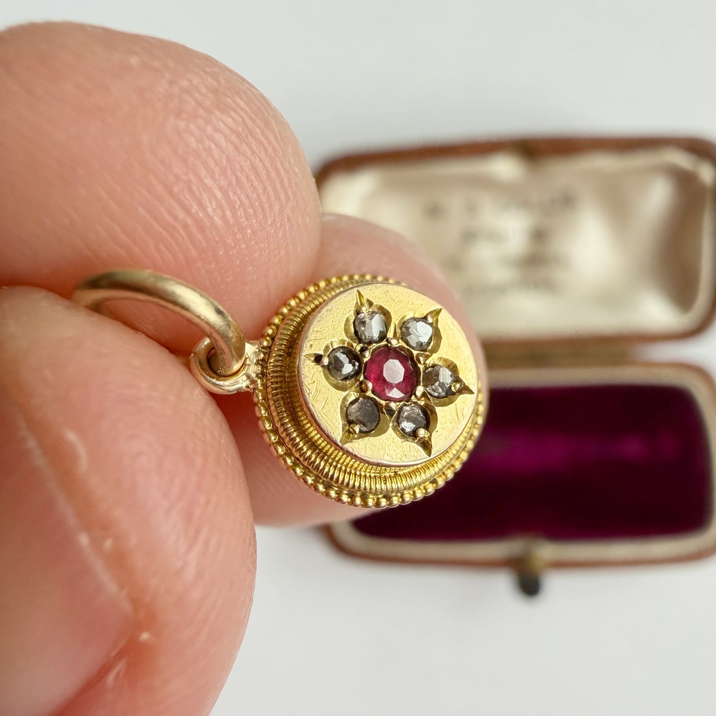 Antique 15ct gold, ruby & diamond charm