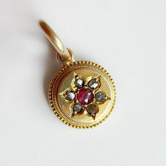 Antique 15ct gold, ruby & diamond charm