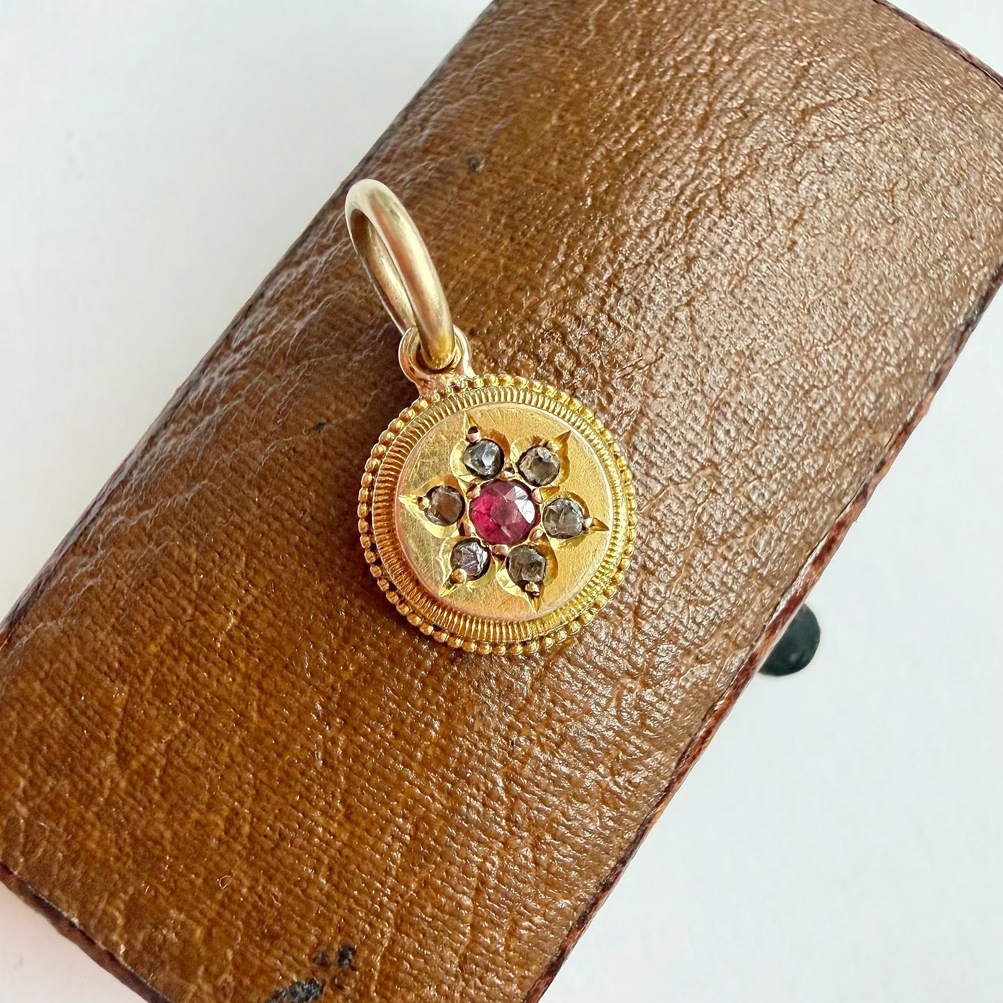 Antique 15ct gold, ruby & diamond charm