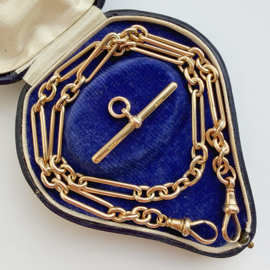 Antique 15ct gold trombone Albert chain