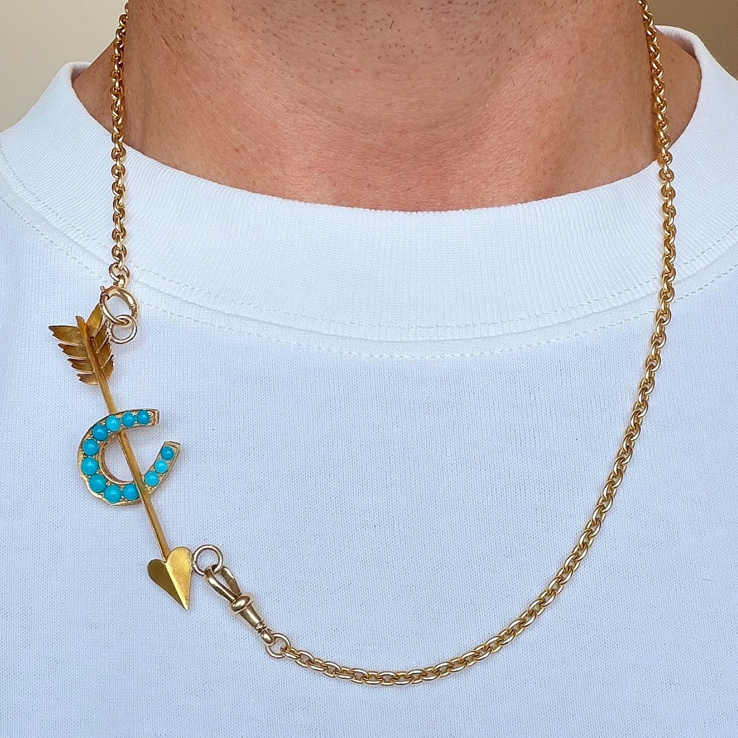Victorian 15ct gold & turquoise arrow double pendant