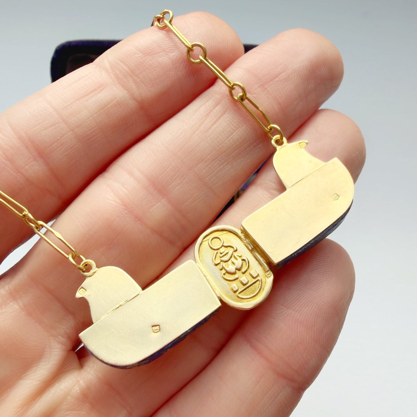 18ct gold & lapis lazuli winged scarab necklace